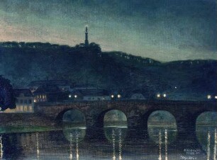 Römerbrücke und Mariensäule bei Nacht