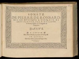 Philippe de Monte: Sonetz de Pierre de Ronsard. Bassus
