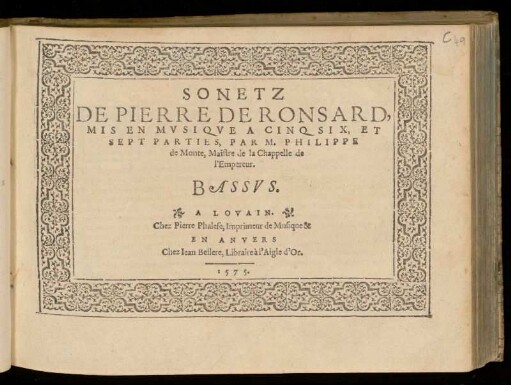 Philippe de Monte: Sonetz de Pierre de Ronsard. Bassus