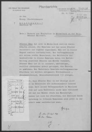 Michelbach/Bilz: Visitationsbericht mit Pfarrbericht 1964