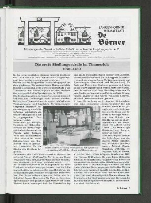 Die erste Siedlungsschule im Timmerloh 1921-1930