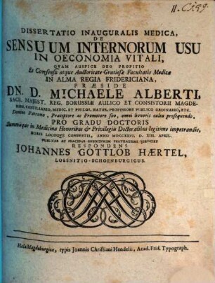 Diss. inaug. med. de sensuum internorum usu in oeconomia vitali