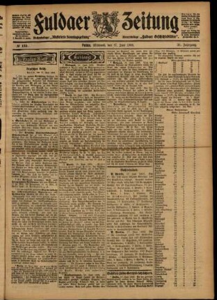 Erste Ausgabe vom Mittwoch, den 17. Juni 1903.