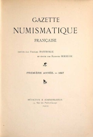 Gazette numismatique française. 1. 1897