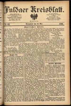 Erste Ausgabe vom Samstag, den 25. Mai 1901.