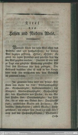 Titel des Hohen und Niedern Adels