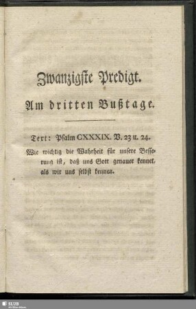 Zwanzigste Predigt. Am dritten Bußtage