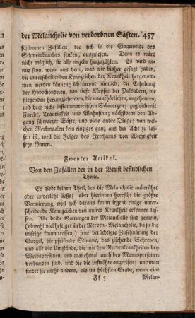 Zweyter Artikel. Von den Zufällen der in der Brust befindlichen Theile.