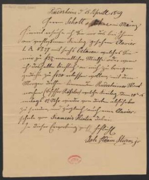Brief an B. Schott's Söhne : 18.04.1849