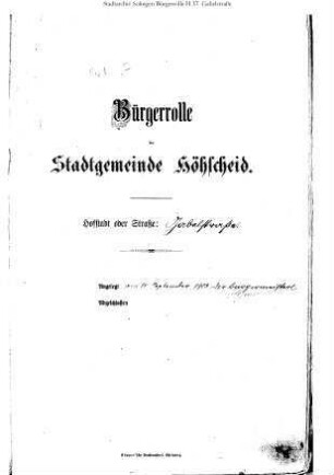 Höhscheid: Gabelstrasse 1903 - 1921; Geilenberg 1884 – 1895 / 1895 – 1909 / 1909 - 1921