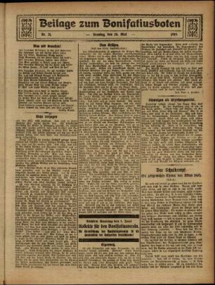 Zweite Ausgabe vom Sonntag, den 25. Mai 1919.