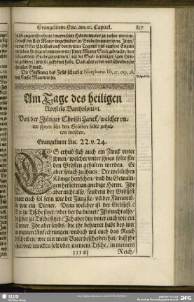 Am Tage des heiligen Apostels Bartholomaei