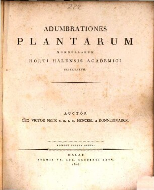 Adumbrationes plantarum nonnullarum horti halensis