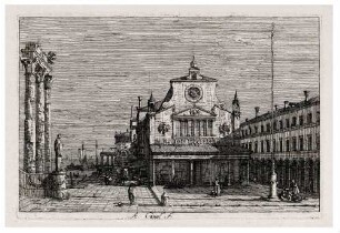 Phanatasievedute mit Elementen der Kirche San Giacomo di Rialto in Venedig, aus der Folge "Vedute altre prese da i luoghi altre ideate da Antonio Canal"