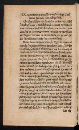 IX. argumentum ex collatione sacerdotii Christi cum sacerdotio Melchisedech.