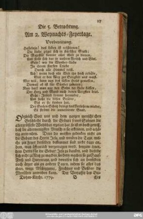 Die 5. Betrachtung. Am 2. Weynachts-Feyertage.