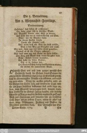 Die 5. Betrachtung. Am 2. Weynachts-Feyertage.