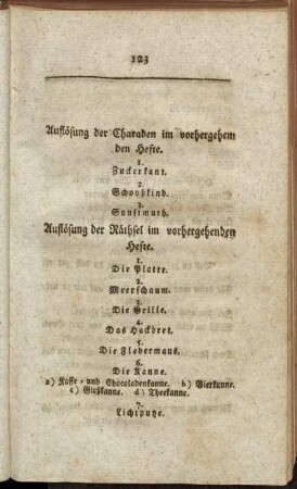 Auflösung der Charaden im vorhergehenden Hefte. - Charaden. - Räthsel.