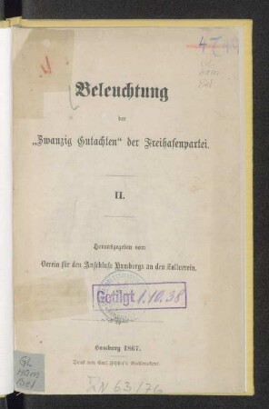 Heft 2: Beleuchtung der Zwanzig Gutachten der Freihafenpartei