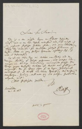 Brief an Franz Schott und B. Schott's Söhne : 21.10.1856