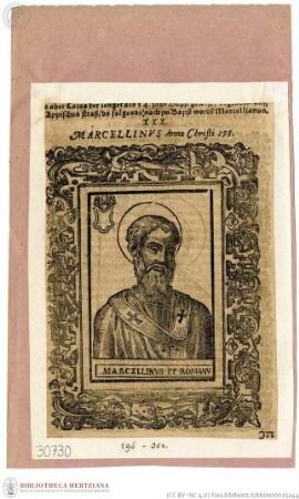 Frenzel, Römische Kirchen-Historien (...) . Teil I. [Leipzig]: Groß, 1600., Marcellinus, Papst, Porträt