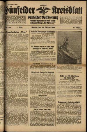 Erste Ausgabe vom Montag, den 16. Oktober 1939.