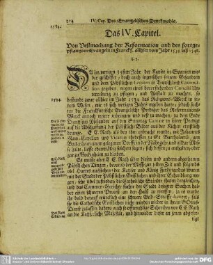 Das IV. Capitel. Von der Vestmachtung der Reformation und des fortgepflantzten Evangelii in Franckf. allhier vom Jahr 1534 biß 1546
