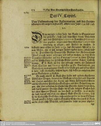 Das IV. Capitel. Von der Vestmachtung der Reformation und des fortgepflantzten Evangelii in Franckf. allhier vom Jahr 1534 biß 1546