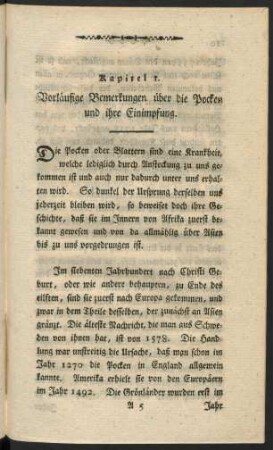 Kapitel 1. Vorläufige Bemerkungen über die Pocken und ihre Einimpfung.