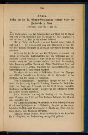 XXXIX. Bericht aus der 26. Wander-Versammlung deutscher Land- und Forstwirthe zu Wien