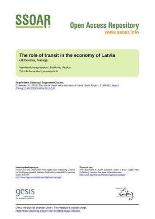 The role of transit in the economy of Latvia