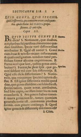 Quid Genus, Quid Species ... Caput III.