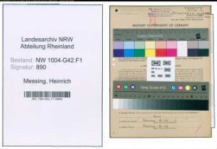 Entnazifizierung Heinrich Messing , geb. 04.07.1902 (Schmied)