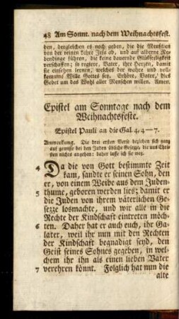 Epistel am Sonntage nach dem Weihnachtsfeste