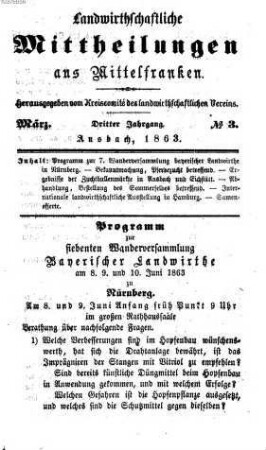 Landwirthschaftliche Mittheilungen aus Mittelfranken. 1863
