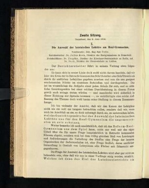 Zweite Sitzung : [die Verhandlungen]