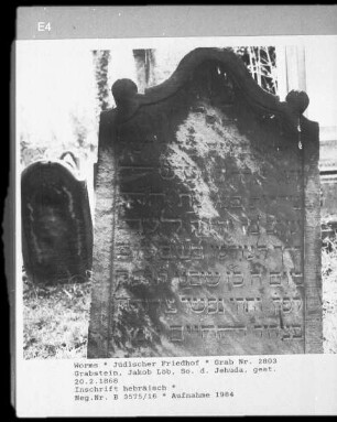 Grabstein von Jacob Löb, Sohn des Jehuda (+ 1868.02.20)