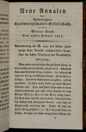 Viertes Stück. Den 23sten Januar 1817