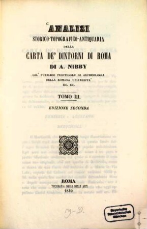 Analisi Storico-Topografico-Antiquaria Della Carta De' Dintorni Di Roma. Tomo III