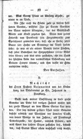 3. Nachricht des Herrn Pastors Volquardts von der Gründung des Bibelvereins zu St. Johannis in Flensburg.