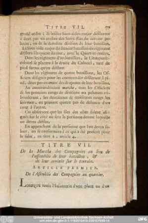 Article Premier. De l'Assemblée des Compagnies au quartier.