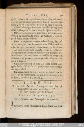 Article Premier. De l'Assemblée des Compagnies au quartier.