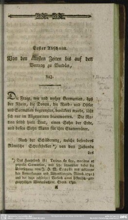 Erster Abschnitt. Von den ältesten Zeiten bis auf den Vertrag zu Verdun, 843