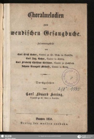 Choralmelodien zum wendischen Gesangbuche