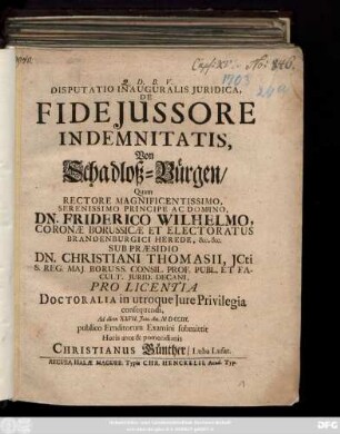 Disputatio Inauguralis Juridica, De Fidejussore Indemnitatis