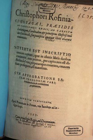 Christophori Rofiniaci Cosagaei, Praesidis et Consiliarii Regi, ad Carolum Lotharingum, Cardinalem et principem illustrissimum de re sacerdotali, seu pontificia quatuor libris exarata commentatio