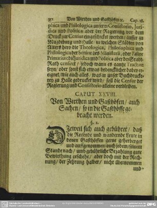 Caput XXVIII. Von Wirthen und Gasthöfen, auch Sachen, so in die Gasthöffe gebracht werden