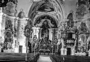 Nesselwang, Pfarrkirche St. Andreas (1904-1906 Neuerrichtung). Inneres gegen Altar