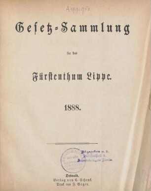1888: Gesetz-Sammlung für das Fürstentum Lippe