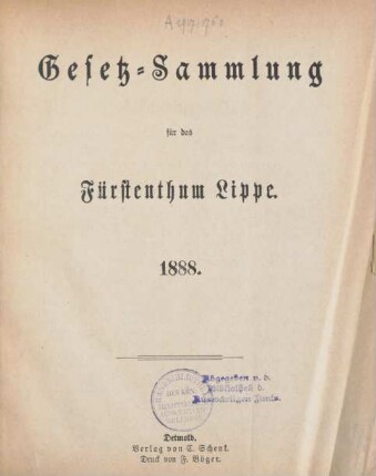 1888: Gesetz-Sammlung für das Fürstentum Lippe